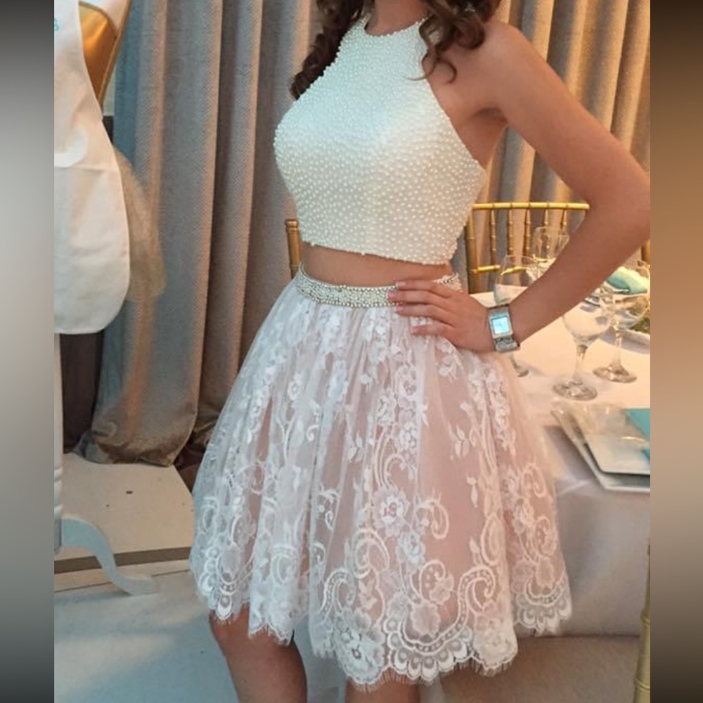 Sherri Hill 2 Pieces Pearl Top with Lace Skirt worn one time only